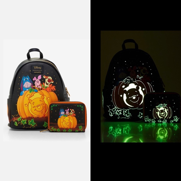 Loungefly Handbags - Loungefly Winnie The Pooh Pumpkin Glow-In-The-Dark Mini Backpack & Wallet